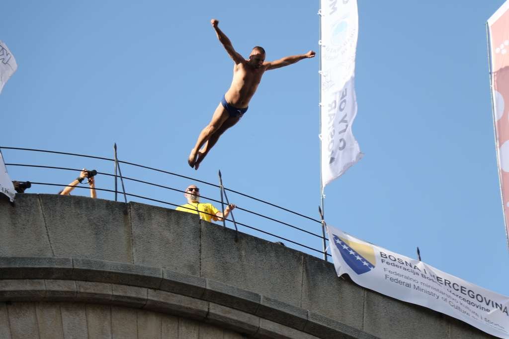 Evald Krnić from Montenegro is the winner of the diving competition from Mostar's Old Bridge