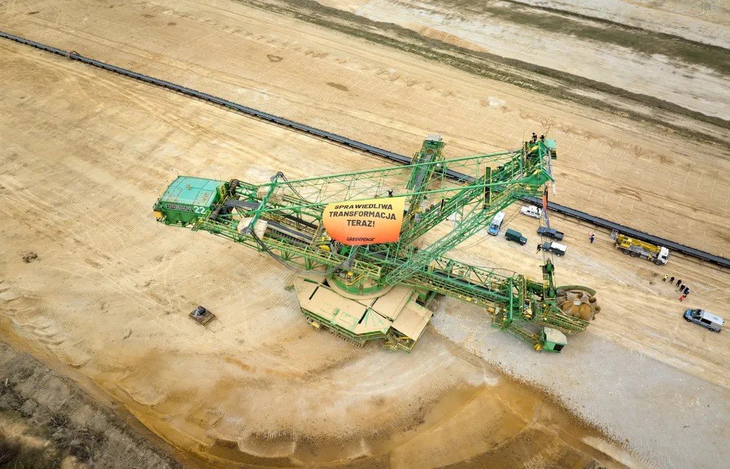 Activists Protest at Turow Mine Excavator