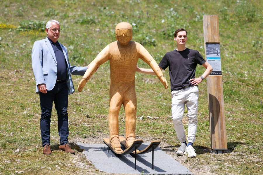 Slovenian ski jumping legend immortalized in life-size wooden sculpture