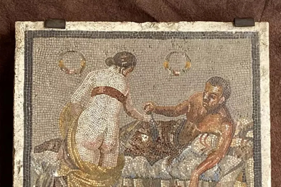 Stolen erotic Roman mosaic returns to Pompeii after 80 years
