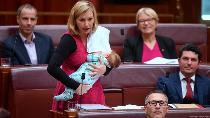 Historic moment: German MP addresses Bundestag holding infant