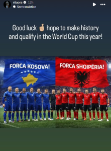 Rita Ora supports Kosovo, Albania ahead of their crucial World Cup play-offs